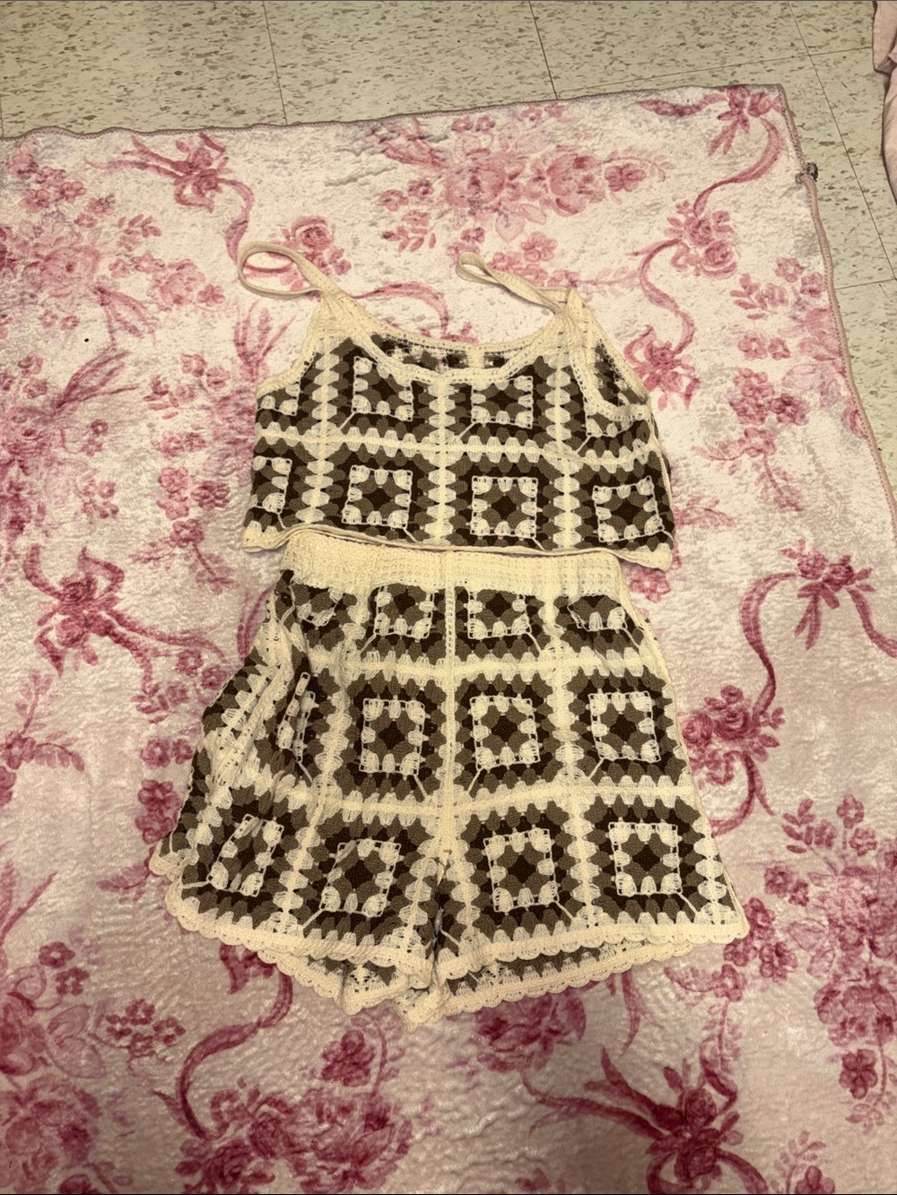 Rebellion Cream and Brown Crochet Two-Piece Set